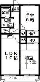 ドミール矢作(2LDK/1階)の間取り写真