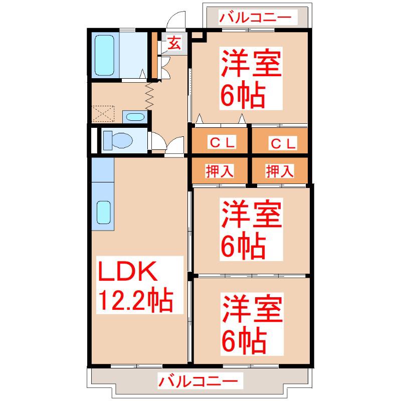 ディアコート宇宿(3LDK/4階)の間取り写真