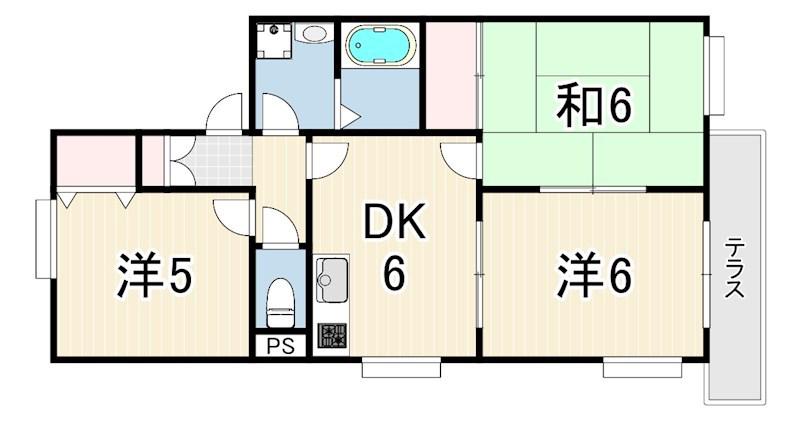 ヴァンベールB棟(3DK/1階)の間取り写真
