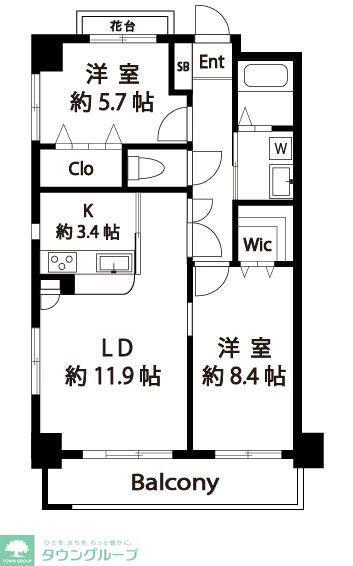 メイト扇(2LDK/4階)の間取り写真