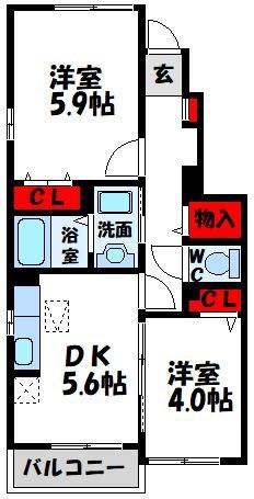 サンヴィレッジ須恵(2DK/1階)の間取り写真
