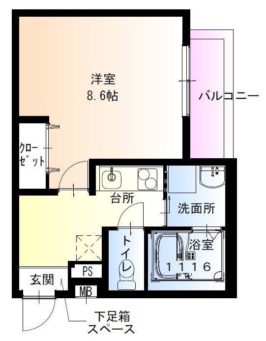 フジパレス尼崎東園田V番館(1K/1階)の間取り写真