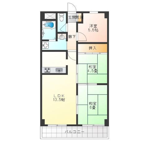 朝日プラザ天下茶屋II(3LDK/3階)の間取り写真