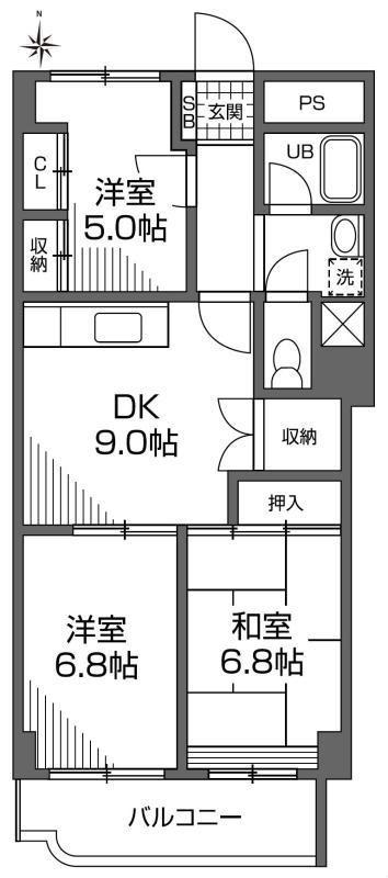 グランメール成城(3DK/3階)の間取り写真