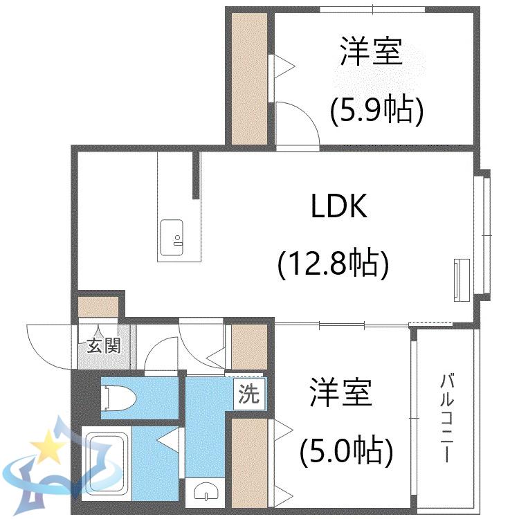 アルファスクエア南1西18(2LDK/8階)の間取り写真