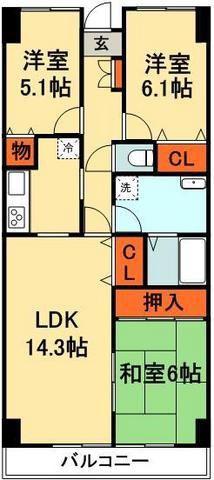 パラッツオ稲毛(3LDK/1階)の間取り写真