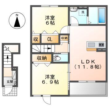 ポポラ オオツ I・II(2LDK/2階)の間取り写真