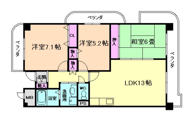 フォレスト箕面(3LDK/1階)の間取り写真
