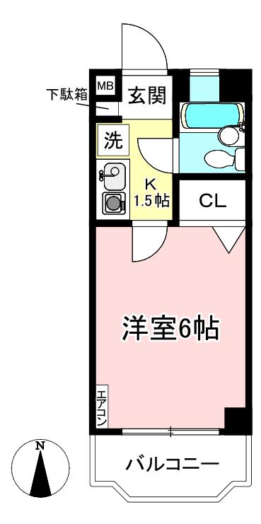 シャインヒルズ向ヶ丘(1K/2階)の間取り写真