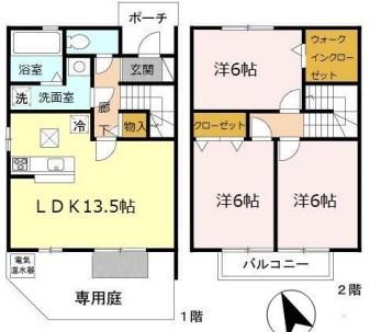 アンジ榮 C棟(3LDK/1階)の間取り写真
