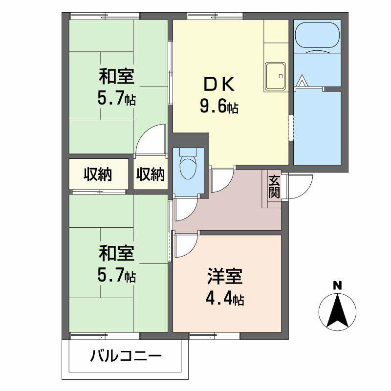 コージーコートB棟(3DK/2階)の間取り写真