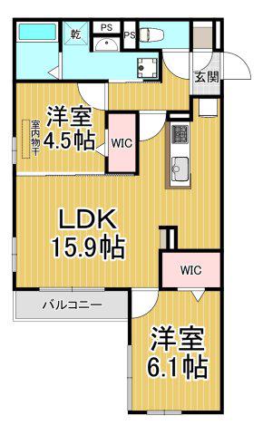 クラシスト甲子園一番町2(2LDK/3階)の間取り写真