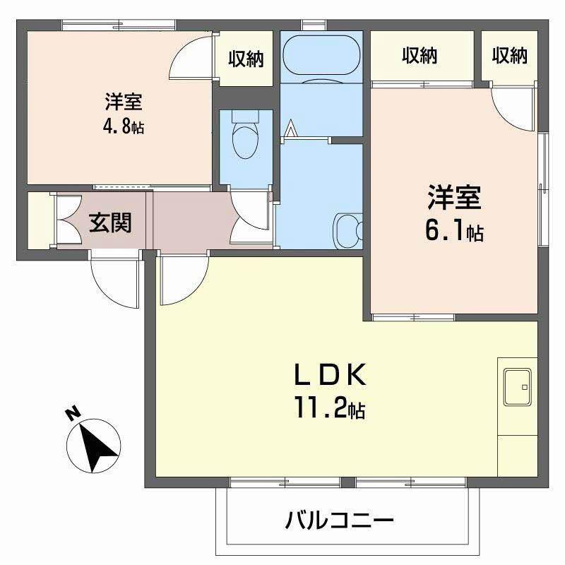 ディアス妻鹿駅前(2LDK/2階)の間取り写真
