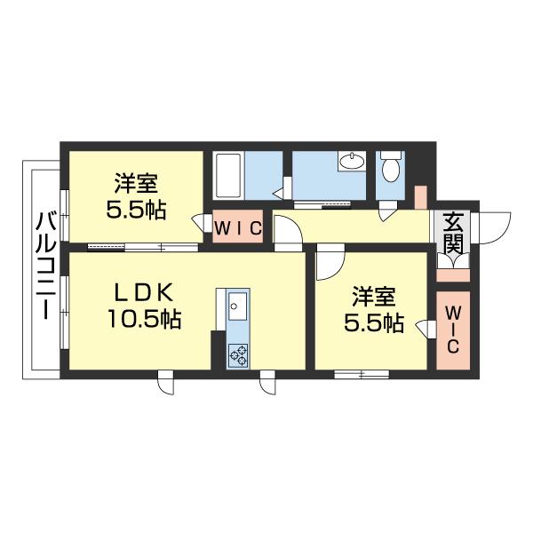 シャーメゾン岩出清水(2LDK/2階)の間取り写真