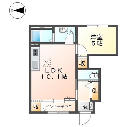 リヴィエール・アンブレ(1LDK/1階)の間取り写真