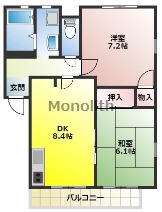 メゾンアベリエA棟(2DK/1階)の間取り写真