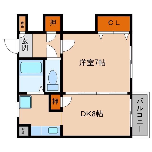 遠藤ハイツII(1DK/2階)の間取り写真