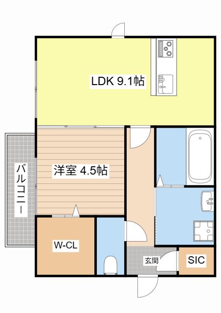 SURFINIA堅田(1LDK/1階)の間取り写真