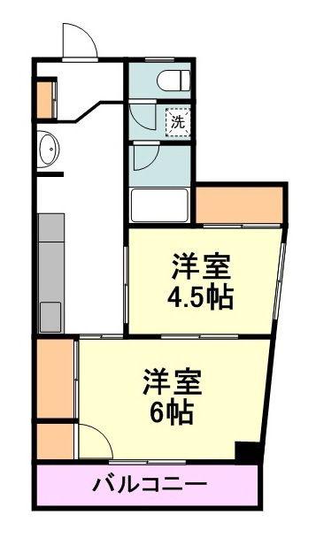 クレセント国立(2DK/4階)の間取り写真