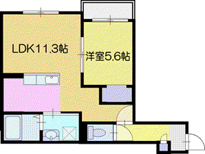 千歳市東郊AP(1LDK/2階)の間取り写真