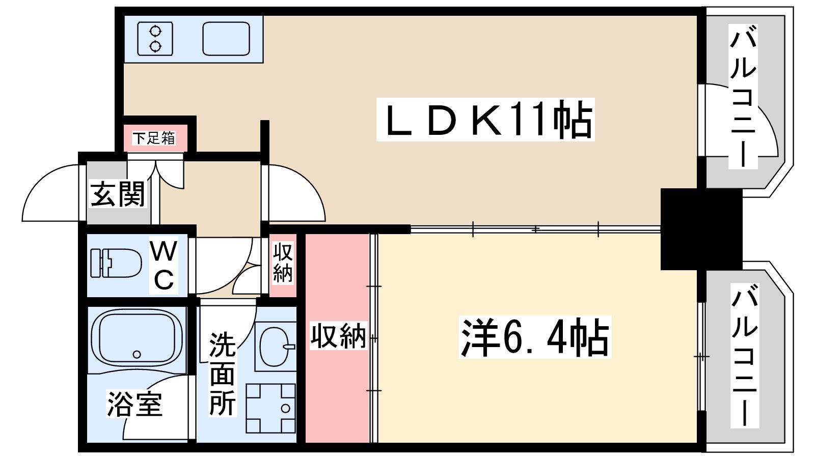 プレサンスネオ中之島公園(1LDK/11階)の間取り写真