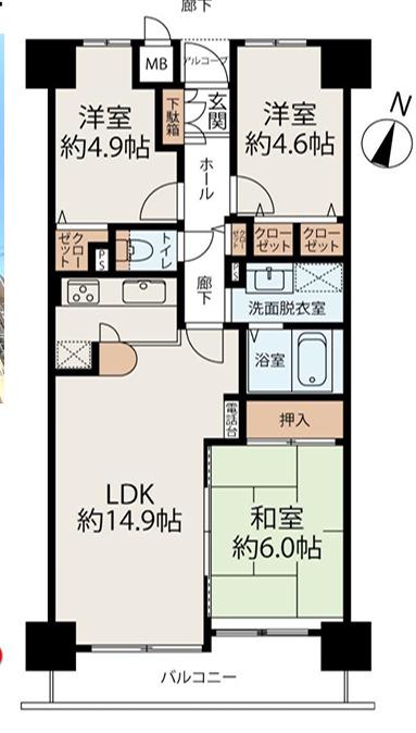 クローバーハイツ南花台(3LDK/2階)の間取り写真