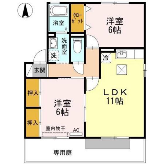 セジュール大安寺(2LDK/1階)の間取り写真