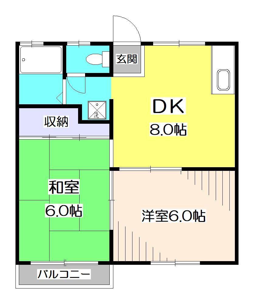 梨の木ハイツB(2DK/2階)の間取り写真