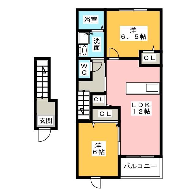 ジュネスA・B(2LDK/2階)の間取り写真