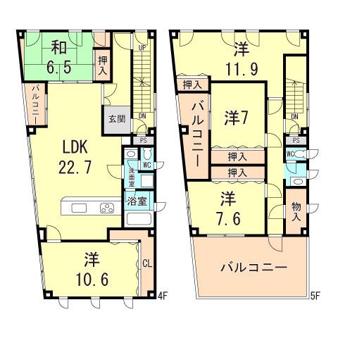 ルマ・ソネ(5LDK/4階)の間取り写真