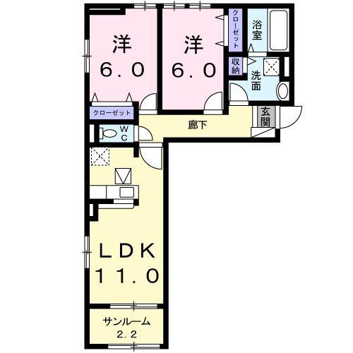 カーサ コスモI(2LDK/1階)の間取り写真