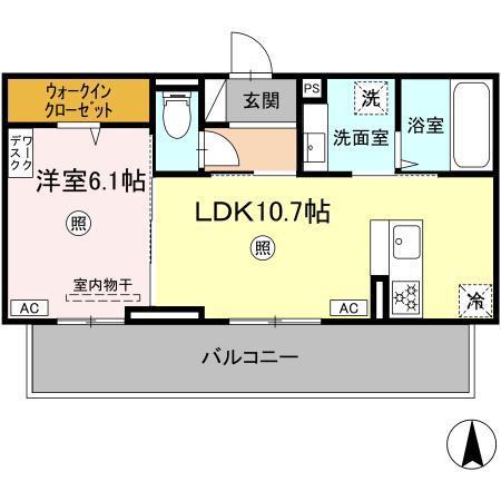 サクラ B棟(1LDK/2階)の間取り写真