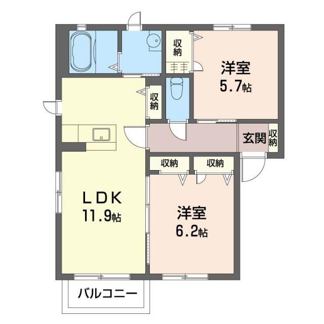 スカイクローバー(2LDK/2階)の間取り写真