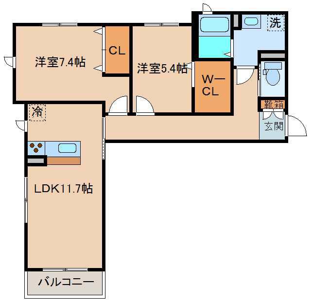 クオリエ南王子(2LDK/3階)の間取り写真