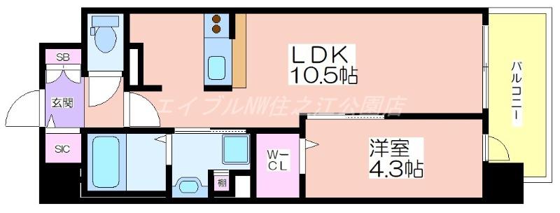 サザンネスト住ノ江駅前(1LDK/4階)の間取り写真