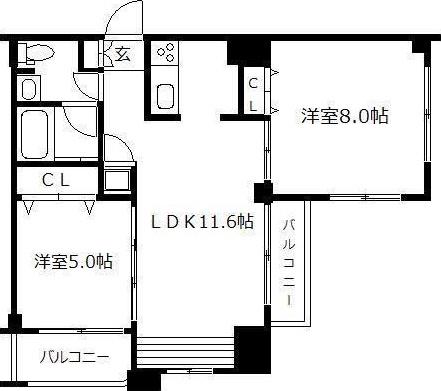 クレアランドマーク1305(2LDK/13階)の間取り写真