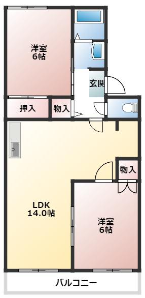 フェニックス(2LDK/2階)の間取り写真