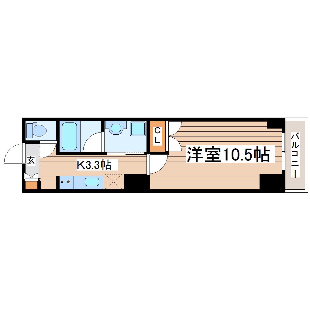 ラトゥール連坊(1K/6階)の間取り写真