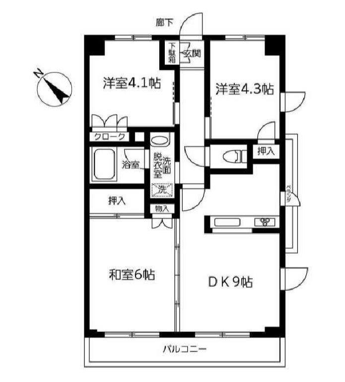 ラフィネ東浦和(3DK/3階)の間取り写真