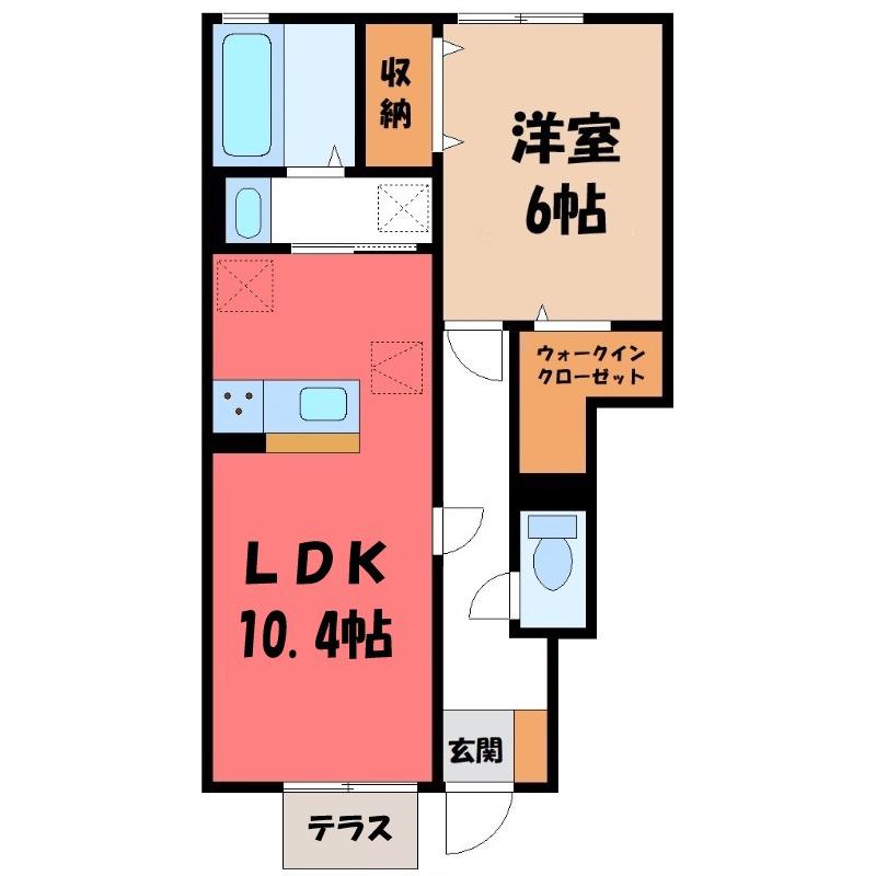 ジュネス江木(1LDK/1階)の間取り写真