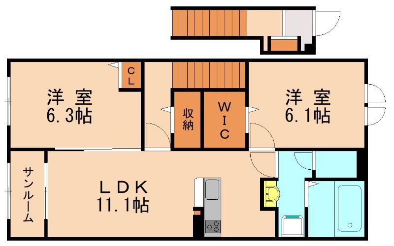 グリーンフォレスト 弐番館(2LDK/2階)の間取り写真