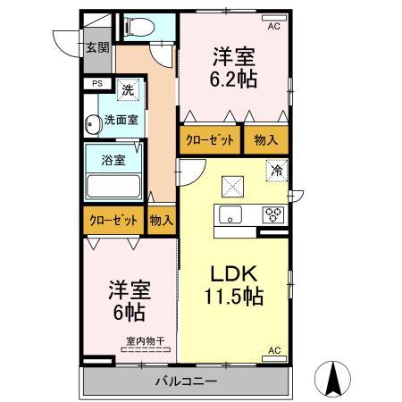 シオンK(2LDK/1階)の間取り写真