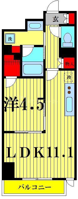 プラウドフラット両国イースト(1LDK/6階)の間取り写真