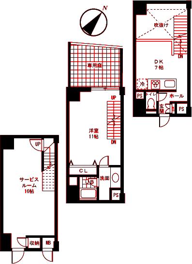 BAY SIDE HOUSE(1SDK/3階)の間取り写真