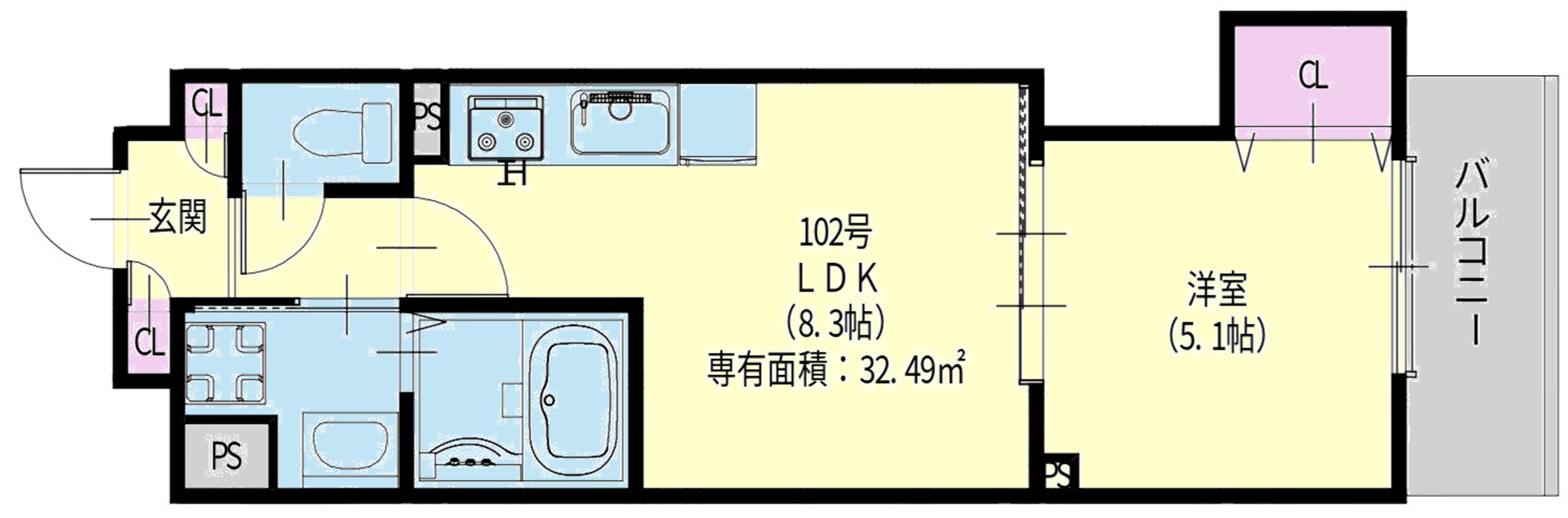 クリエオーレ新堂I(1LDK/1階)の間取り写真