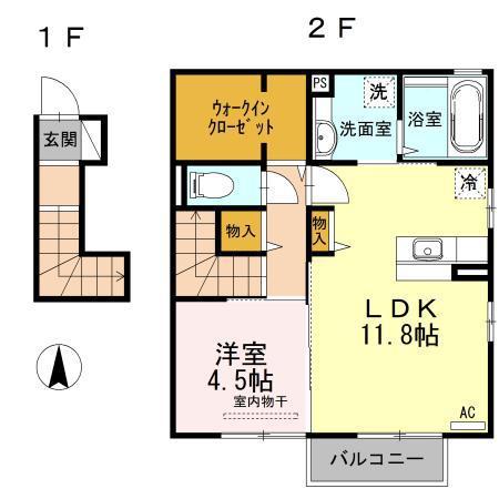 シャトーK(1LDK/2階)の間取り写真
