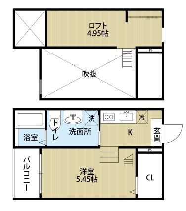 外新町フォート(1K/2階)の間取り写真