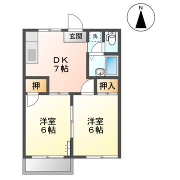 ハイツ向陽B(2DK/2階)の間取り写真