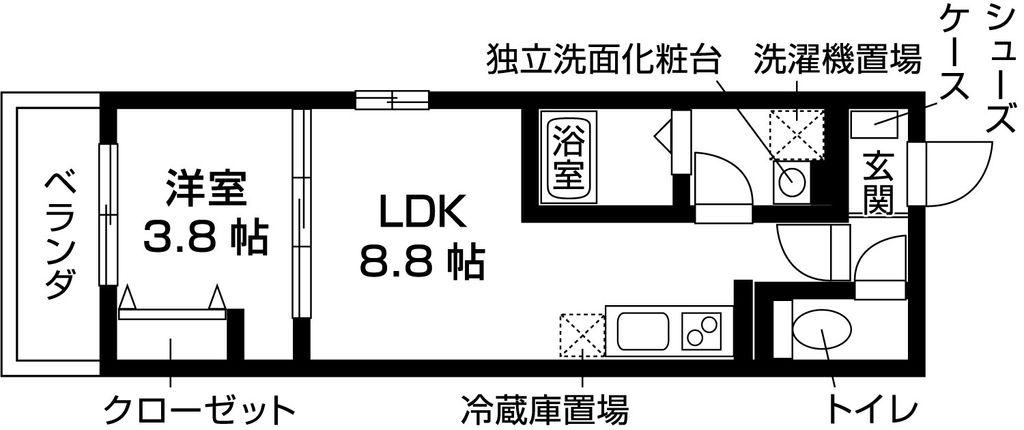 フォレ山科(1LDK/3階)の間取り写真