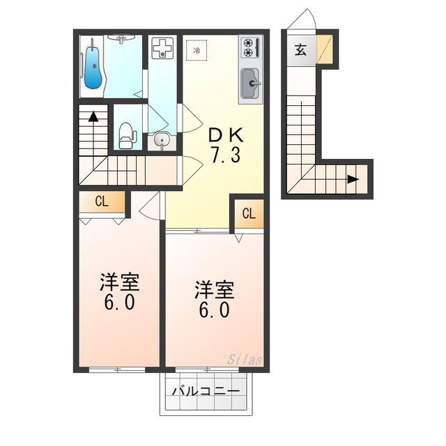 アリエント(2DK/2階)の間取り写真